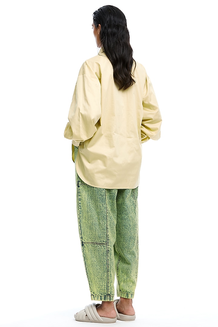 Light Yellow Cotton Embroidered Shirt by Kanika Goyal at Pernia's Pop Up Shop