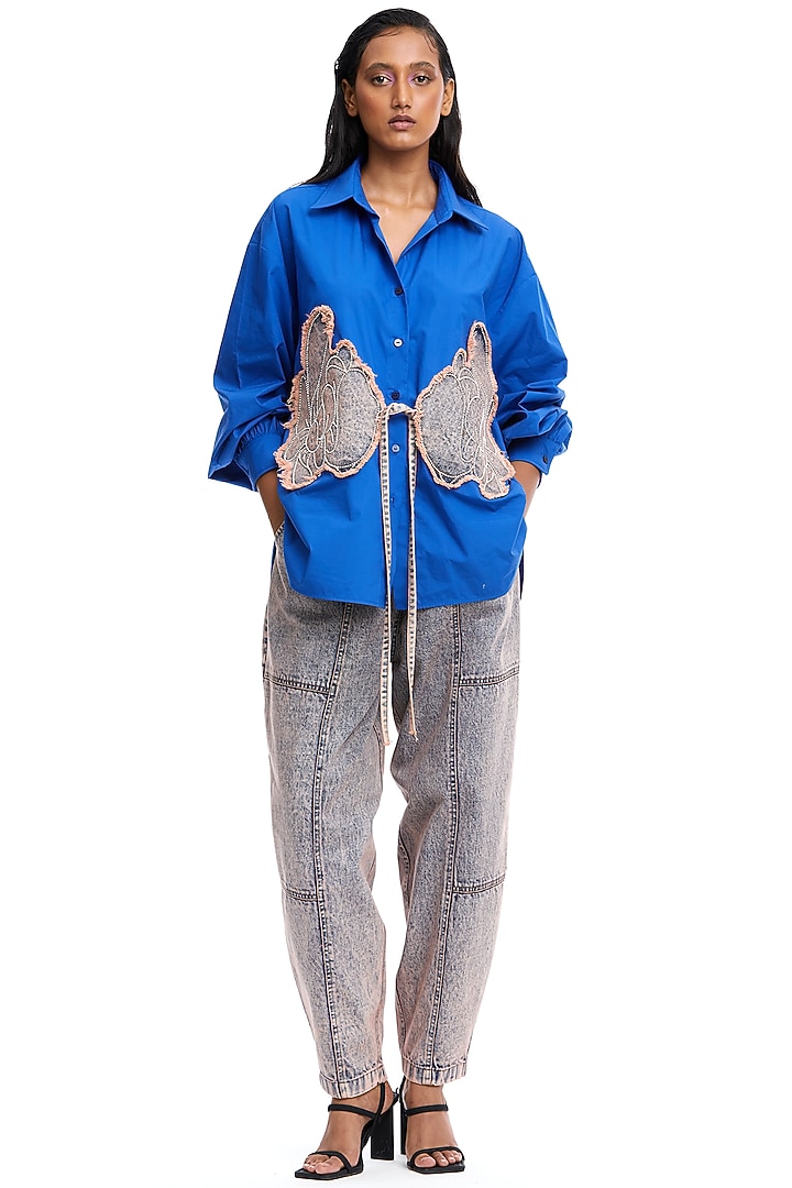 Blue Cotton Shirt by Kanika Goyal at Pernia's Pop Up Shop
