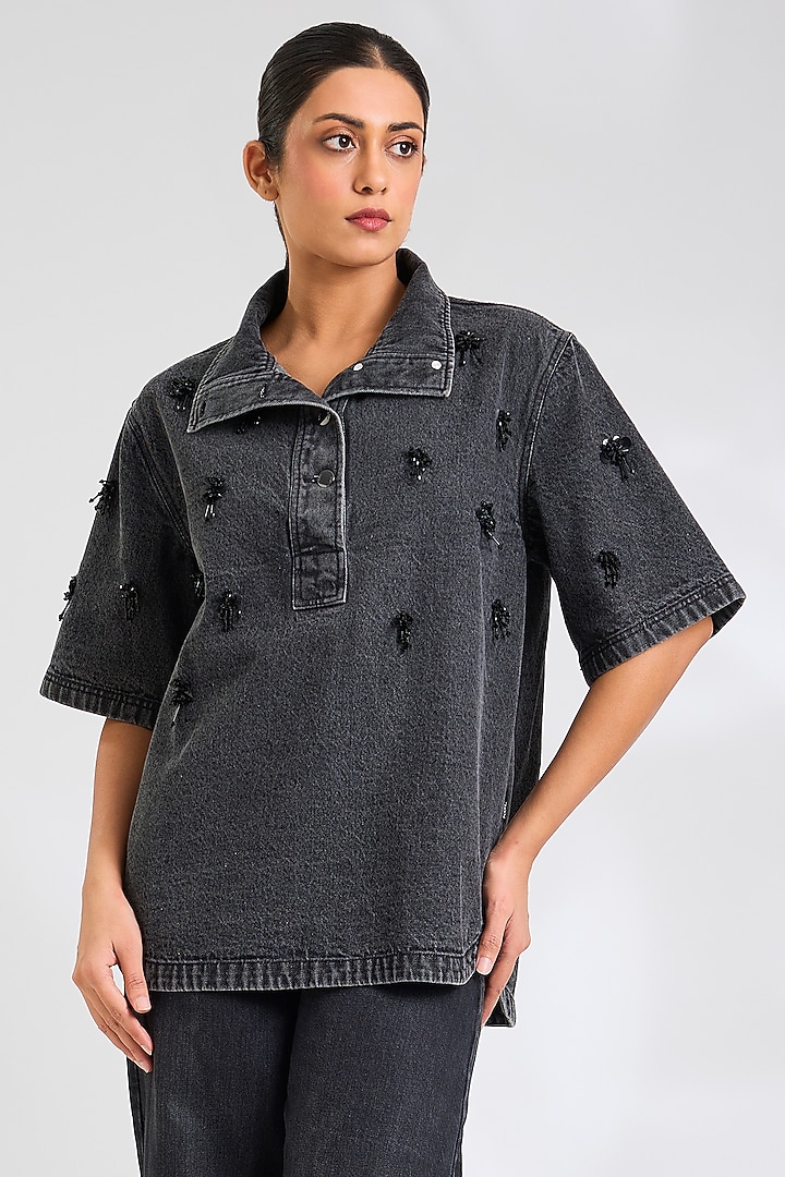Grey Denim Top by Kanika Goyal at Pernia's Pop Up Shop