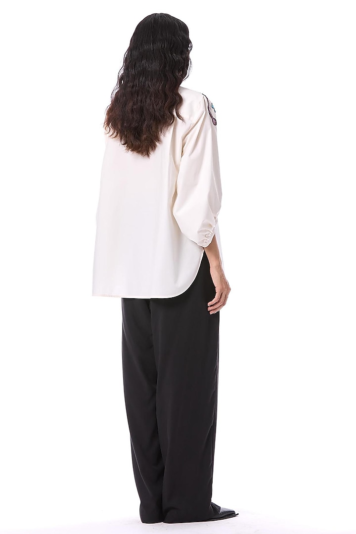 White Cotton Hand Embellished Top by Kanika Goyal at Pernia's Pop Up Shop