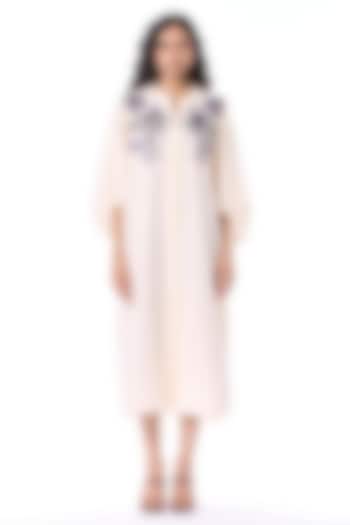 White Linen Blend Hand Embellished Midi Cocktail Shirt Dress by Kanika Goyal at Pernia's Pop Up Shop