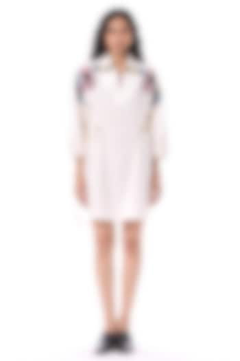 White Cotton Hand Embellished Mini Vacation Dress by Kanika Goyal at Pernia's Pop Up Shop
