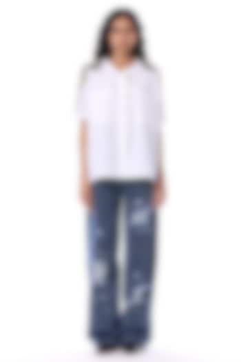 White Cotton Hand Embellished Shirt by Kanika Goyal at Pernia's Pop Up Shop