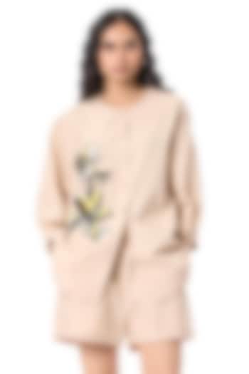 Beige Linen Blend Hand Embellished Shirt by Kanika Goyal at Pernia's Pop Up Shop