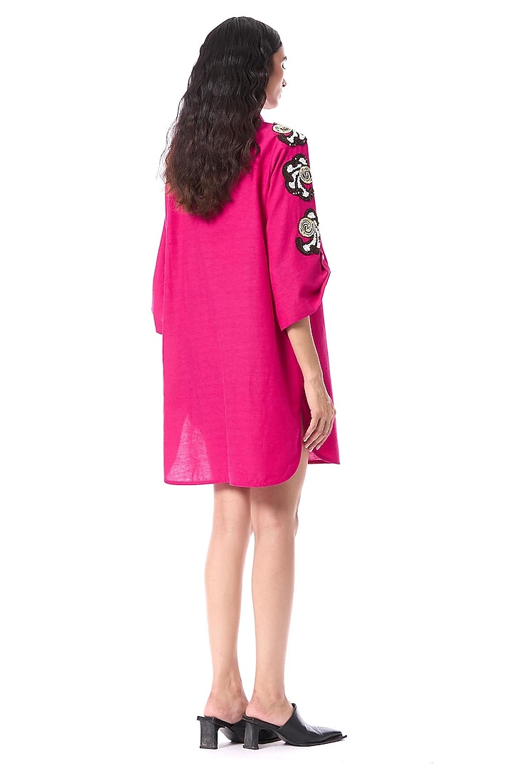 Pink Linen Blend Hand Embellished Mini Vacation Dress by Kanika Goyal at Pernia's Pop Up Shop