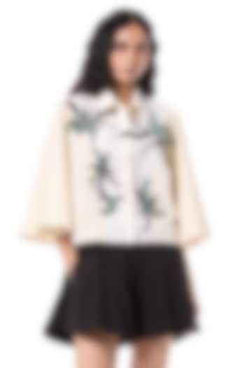White Cotton Hand Embellished Shirt by Kanika Goyal at Pernia's Pop Up Shop