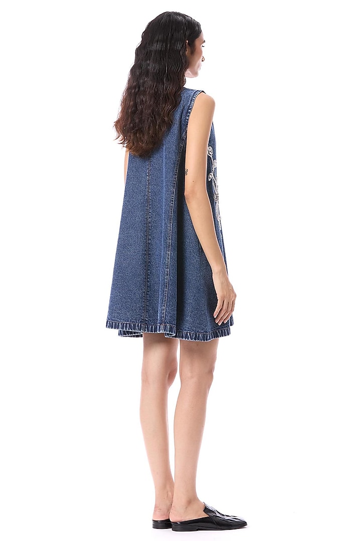 Blue Cotton Sleeveless A-Line Mini Cocktail Dress by Kanika Goyal at Pernia's Pop Up Shop