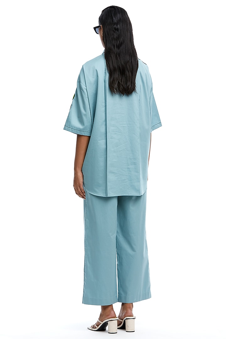Blue Cotton Hand Embellished Co-Ord Set by Kanika Goyal at Pernia's Pop Up Shop
