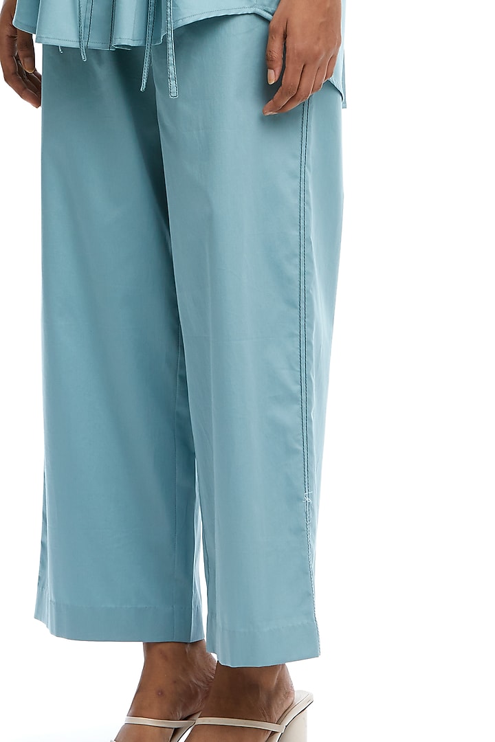 Blue Cotton Hand Embellished Co-Ord Set by Kanika Goyal at Pernia's Pop Up Shop