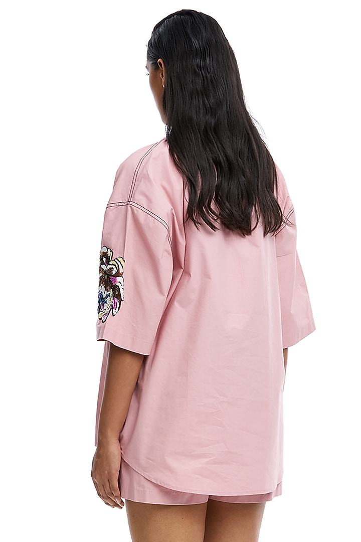 Pink Cotton Hand Embellished Co-Ord Set by Kanika Goyal at Pernia's Pop Up Shop