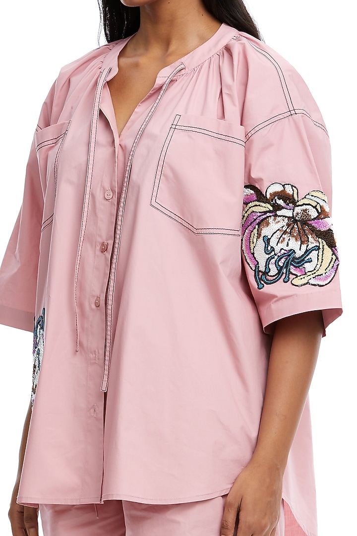Pink Cotton Hand Embellished Co-Ord Set by Kanika Goyal at Pernia's Pop Up Shop