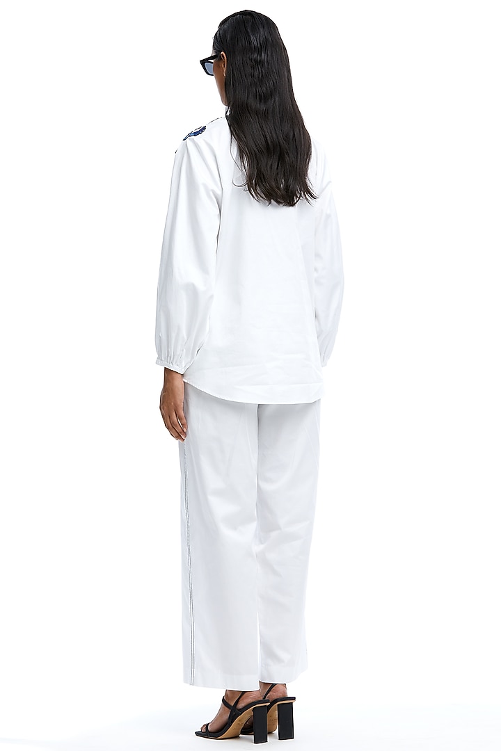 White Cotton Hand Embellished Co-Ord Set by Kanika Goyal at Pernia's Pop Up Shop