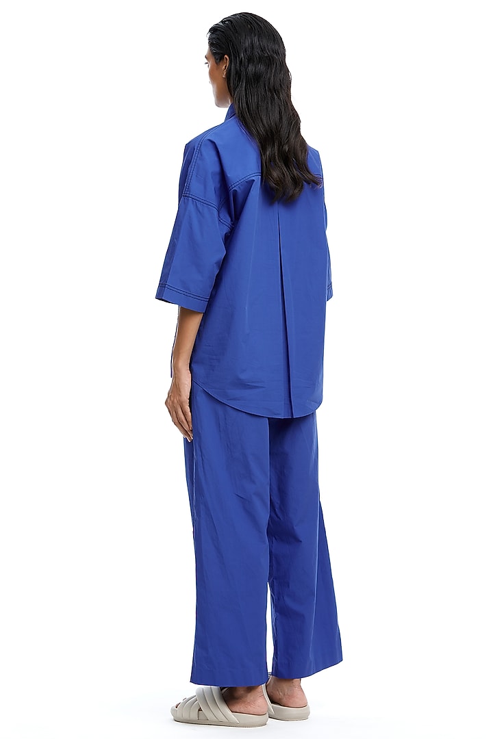 Blue Cotton Embellished Co-Ord Set by Kanika Goyal at Pernia's Pop Up Shop