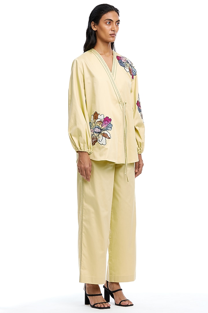 Yellow Cotton Hand Embellishment Co-Ord Set by Kanika Goyal at Pernia's Pop Up Shop