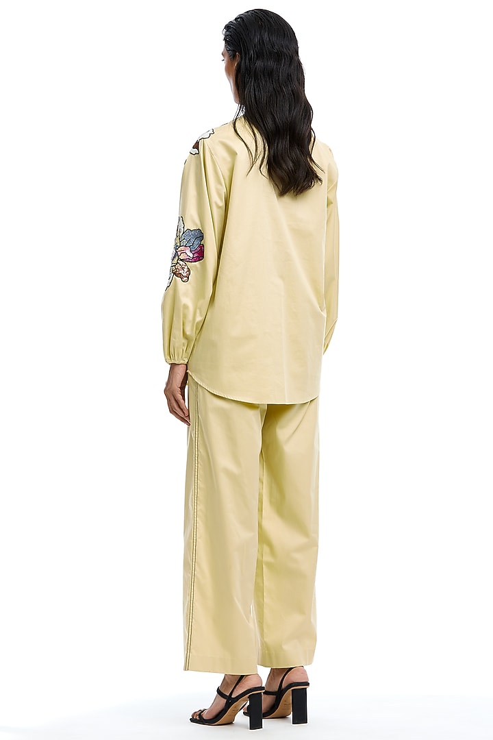 Yellow Cotton Hand Embellishment Co-Ord Set by Kanika Goyal at Pernia's Pop Up Shop
