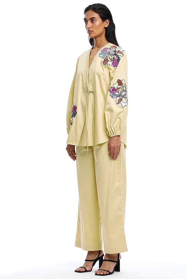 Yellow Cotton Hand Embellishment Co-Ord Set by Kanika Goyal at Pernia's Pop Up Shop