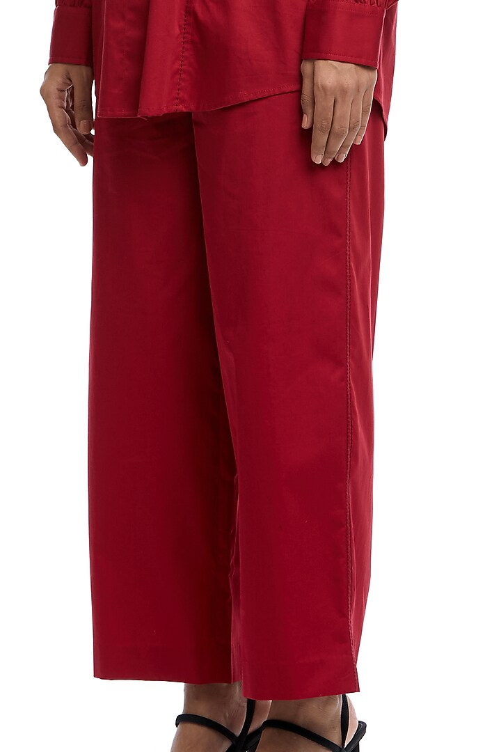 Red Cotton Hand Embellished Co-Ord Set by Kanika Goyal at Pernia's Pop Up Shop