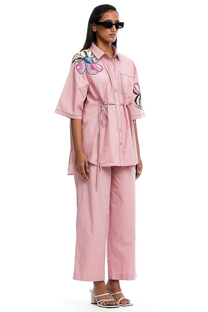 Pink Cotton Embroidered Co-Ord Set by Kanika Goyal at Pernia's Pop Up Shop