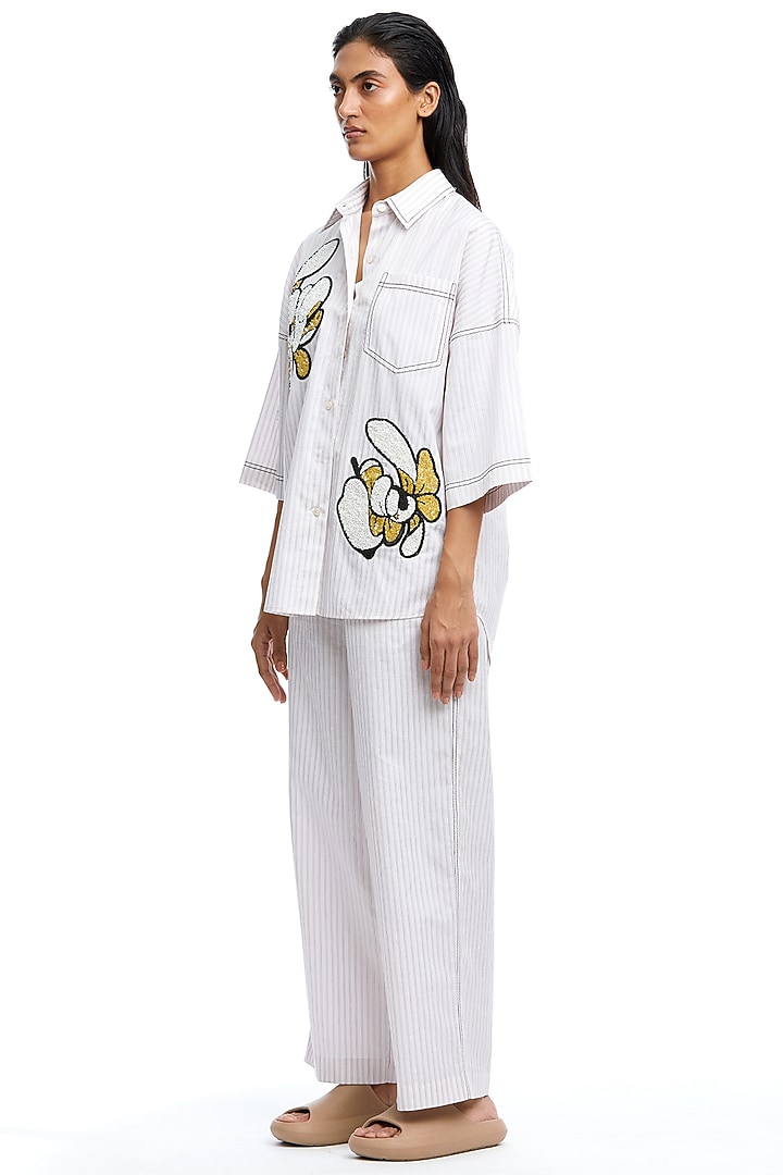 White Cotton Printed & Embellished Co-Ord Set by Kanika Goyal at Pernia's Pop Up Shop