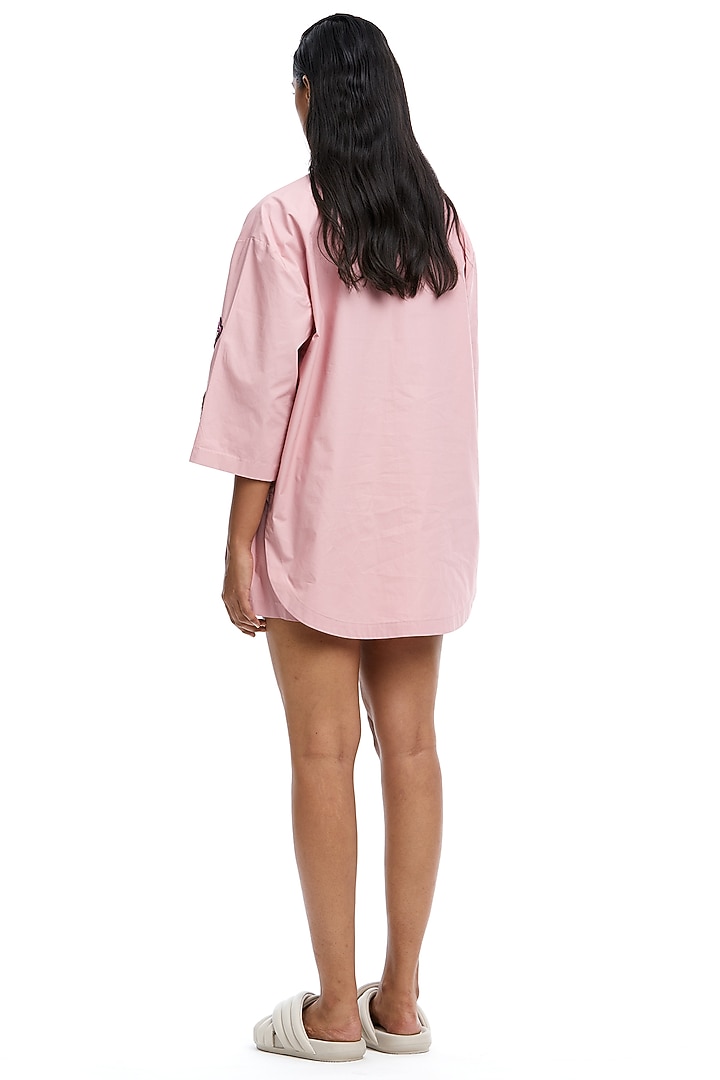 Pink Cotton Embellished Oversized Shirt by Kanika Goyal at Pernia's Pop Up Shop