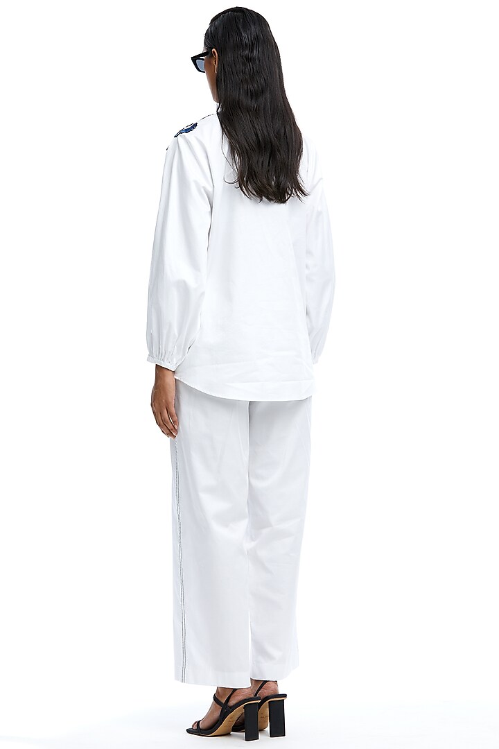 White Cotton Embellished Wrapped Shirt by Kanika Goyal at Pernia's Pop Up Shop