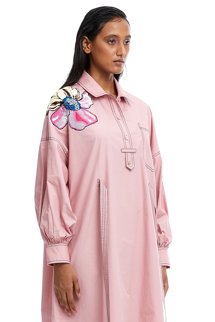 Pink Cotton Embellished Vacation Dress by Kanika Goyal at Pernia's Pop Up Shop