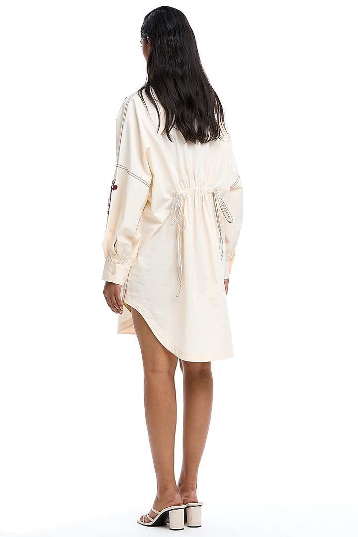 Off-White Cotton Embellished Vacation Shirt Dress by Kanika Goyal at Pernia's Pop Up Shop