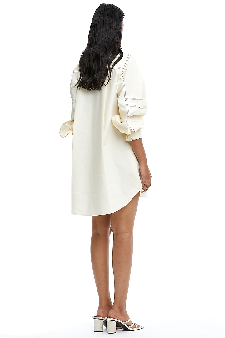 Off-White Cotton Embellished Vacation Shirt Dress by Kanika Goyal at Pernia's Pop Up Shop