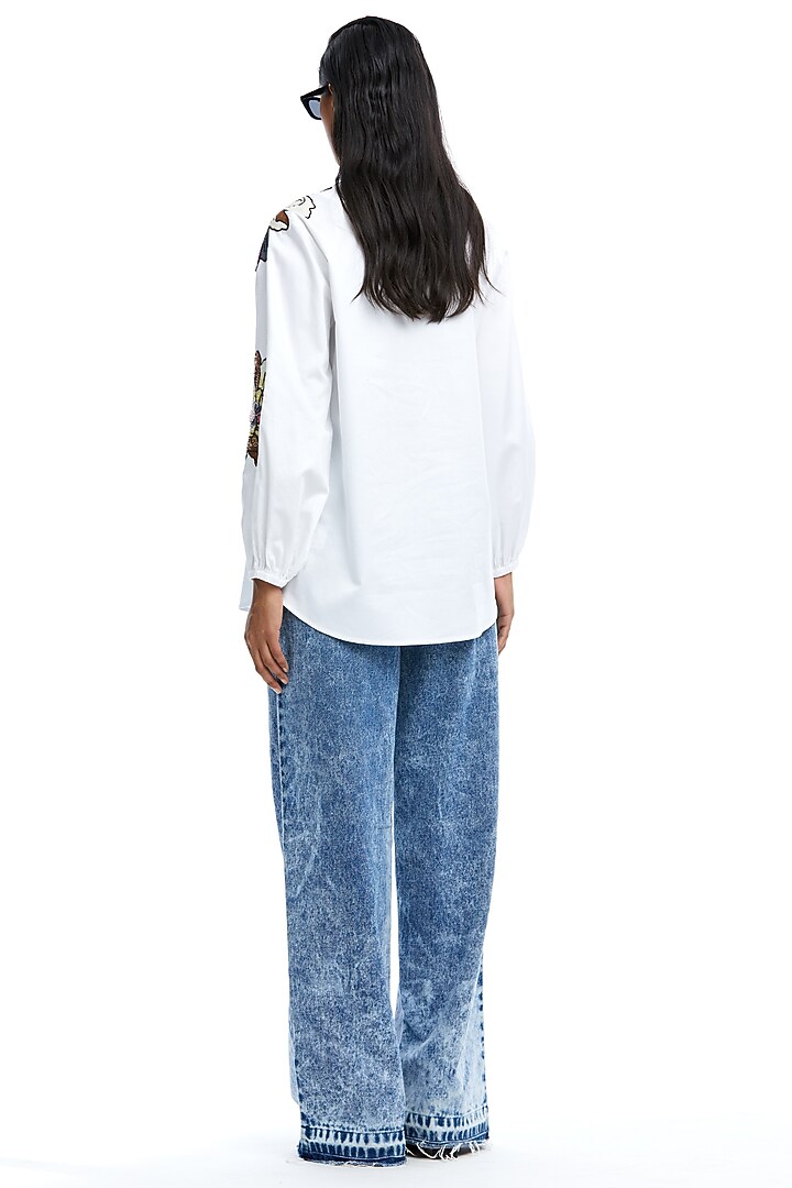 White Cotton Embellished Wrapped Shirt by Kanika Goyal at Pernia's Pop Up Shop