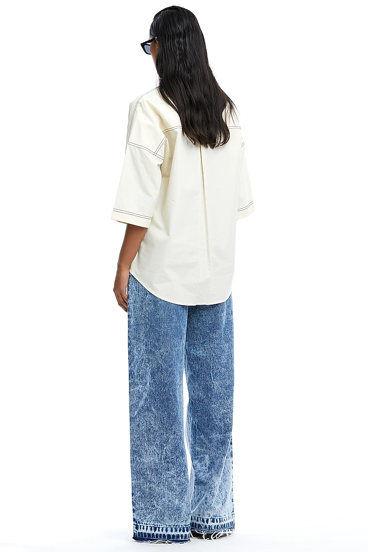 Off-White Cotton Embellished Shirt by Kanika Goyal at Pernia's Pop Up Shop