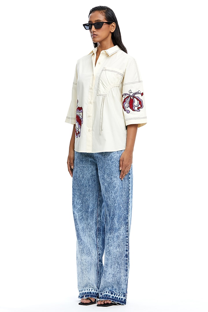 Off-White Cotton Embellished Shirt by Kanika Goyal at Pernia's Pop Up Shop