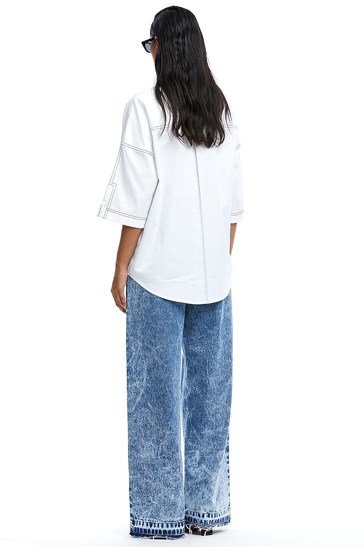 White Cotton Embellished Shirt by Kanika Goyal at Pernia's Pop Up Shop