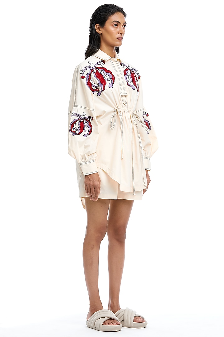 Off-White Cotton Embellished Shirt by Kanika Goyal at Pernia's Pop Up Shop