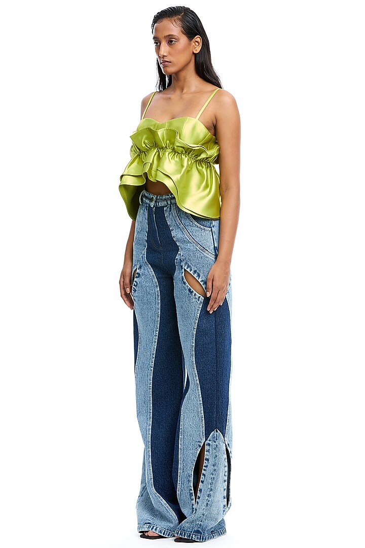 Lime Nylon Ruffled Bralette by Kanika Goyal at Pernia's Pop Up Shop