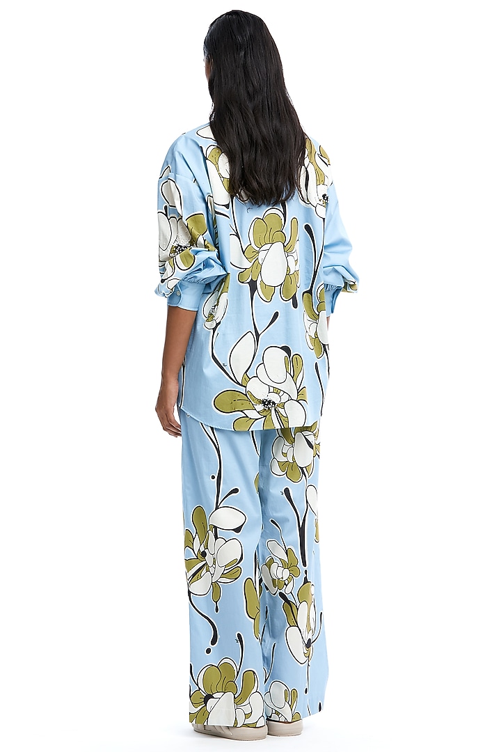 Blue Viscose Printed Co-Ord Set by Kanika Goyal at Pernia's Pop Up Shop