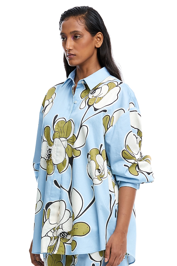 Blue Viscose Printed Co-Ord Set by Kanika Goyal at Pernia's Pop Up Shop