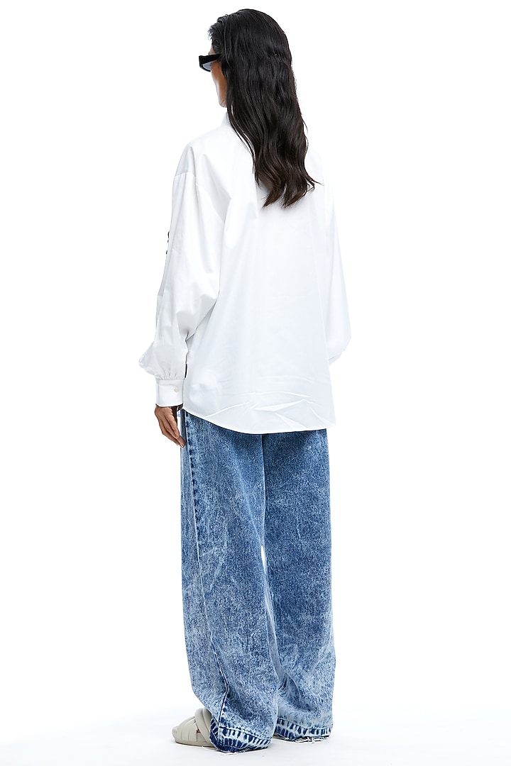 White Cotton Embellished Shirt by Kanika Goyal at Pernia's Pop Up Shop