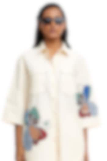 Off-White Cotton Hand Embellished Shirt by Kanika Goyal at Pernia's Pop Up Shop