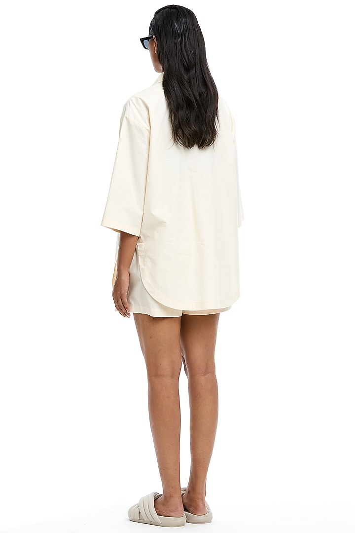 Off-White Cotton Hand Embellished Shirt by Kanika Goyal at Pernia's Pop Up Shop