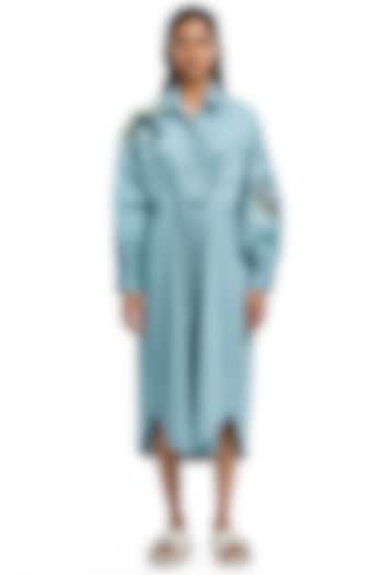 Blue Cotton Embellished Midi Vacation Dress by Kanika Goyal at Pernia's Pop Up Shop