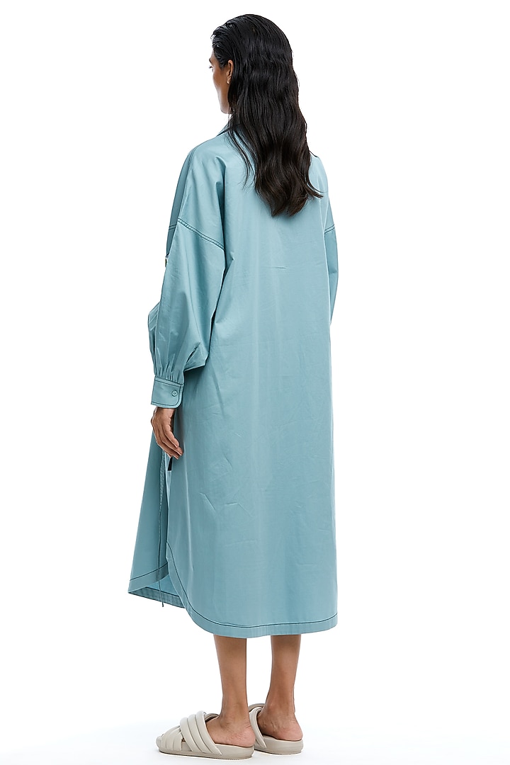 Blue Cotton Embellished Midi Vacation Dress by Kanika Goyal at Pernia's Pop Up Shop