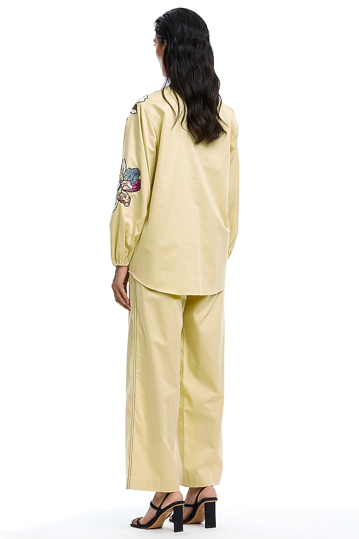 Light Yellow Cotton Hand Embellished Co-Ord Set by Kanika Goyal at Pernia's Pop Up Shop
