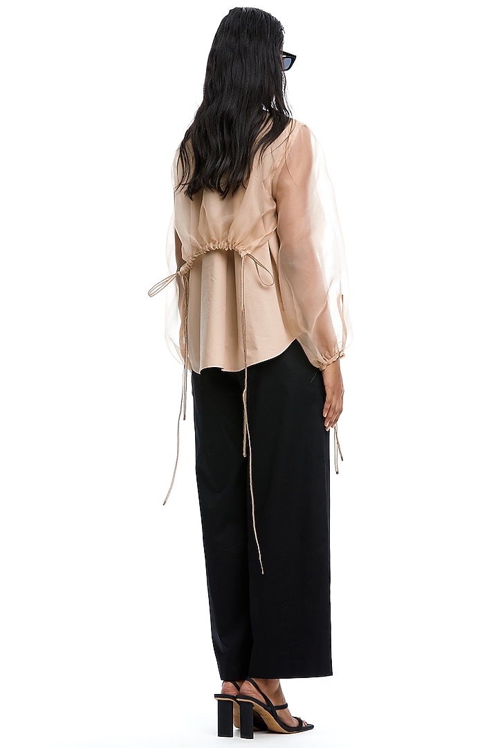 Beige Organza Hand Embellished Shirt by Kanika Goyal at Pernia's Pop Up Shop