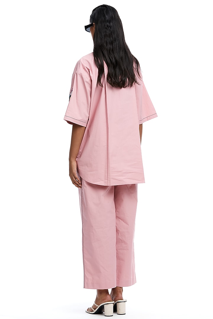 Pink Cotton Hand Embellished Shirt by Kanika Goyal at Pernia's Pop Up Shop