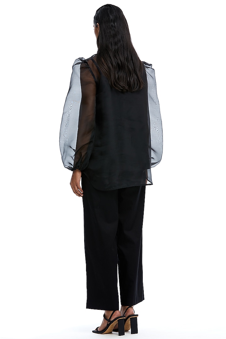 Black Organza Embellished Sheer Shirt Design by Kanika Goyal at