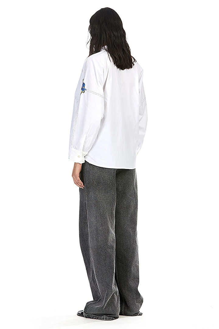 White Cotton Embellished Shirt by Kanika Goyal at Pernia's Pop Up Shop