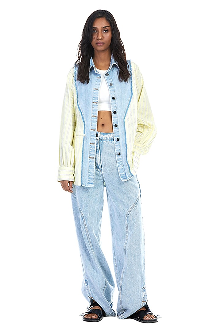Blue Cotton & Denim Oversized Shirt by Kanika Goyal at Pernia's Pop Up Shop