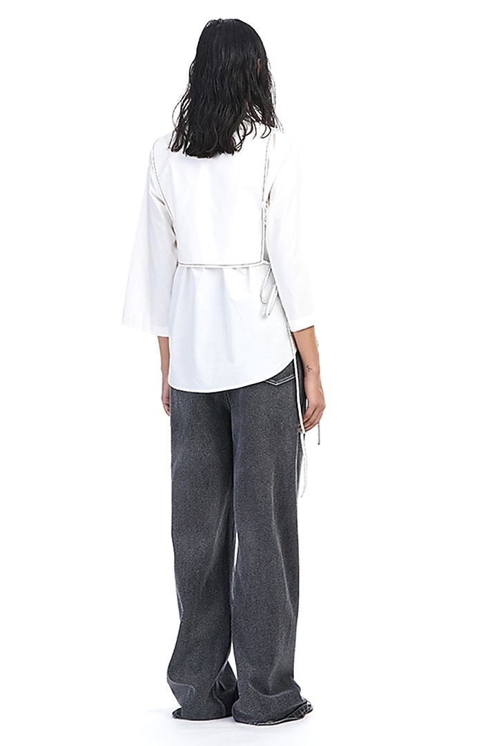 White Cotton Embellished Shirt With Bib by Kanika Goyal at Pernia's Pop Up Shop