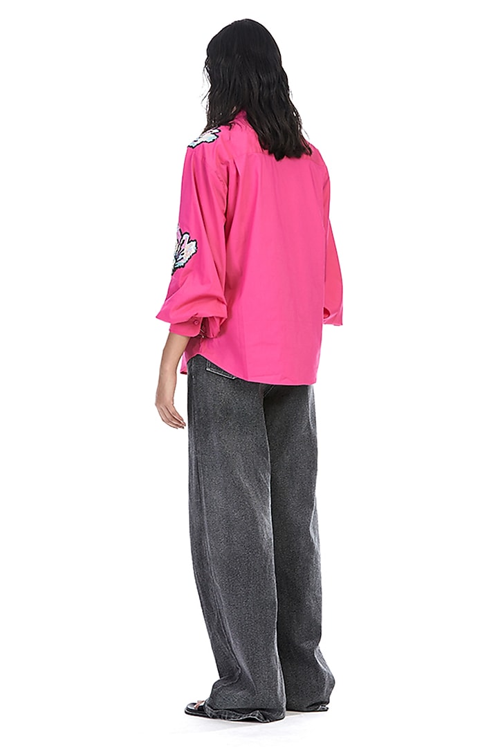 Pink Cotton Embellished Shirt by Kanika Goyal at Pernia's Pop Up Shop