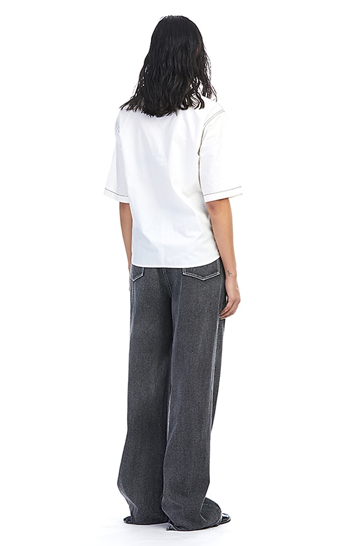 White Cotton Embellished Shirt by Kanika Goyal at Pernia's Pop Up Shop